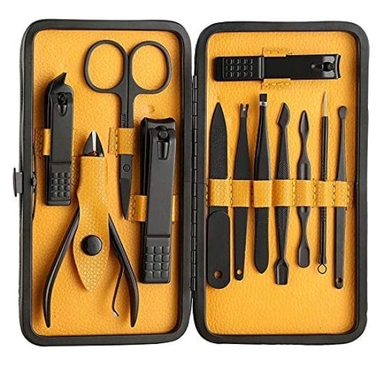 Manicure Set Nail Clippers, 12 in 1 Stainless Steel Nail Scissors Grooming Kit with Peeling Knife, Nail Cleaning Knife, Acne needle, Blackhead Tool Leather Travel Case