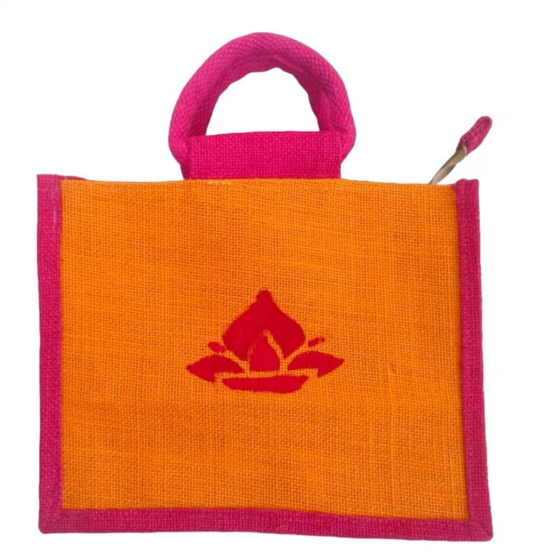 Small Jute Bag with Lotus Print