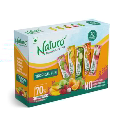 Naturo Tropical Fun Assorted Fruit Bars | Multipack (20 Fruit Bars per pack)