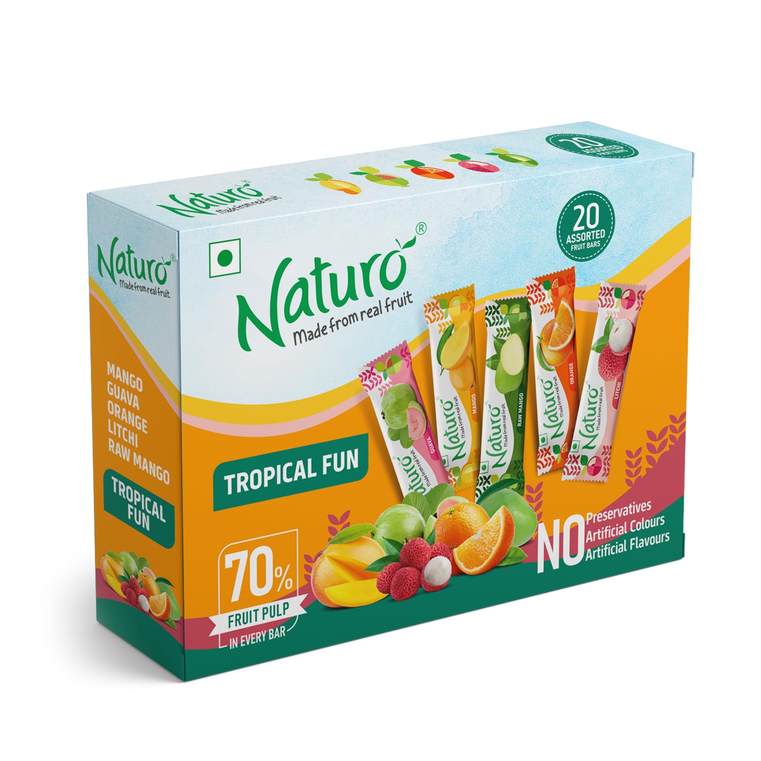 Naturo Tropical Fun Assorted Fruit Bars | Multipack (20 Fruit Bars per pack)