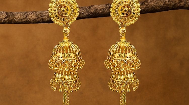 Bilasita Luxury Collection Double Jhumka Earrings (Gold) | Intricate Traditional Design | Ethnic Wear