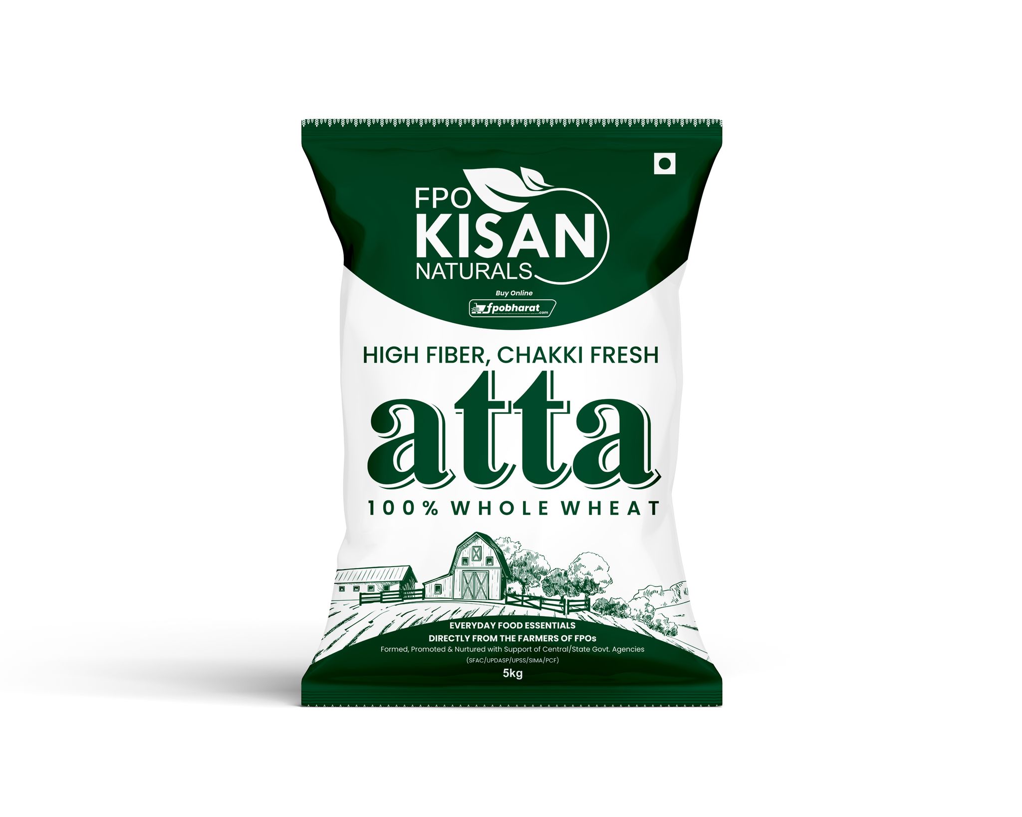 FPO Kisan Naturals High Fiber Chakki Fresh 100% Whole Wheat Atta, 5kg