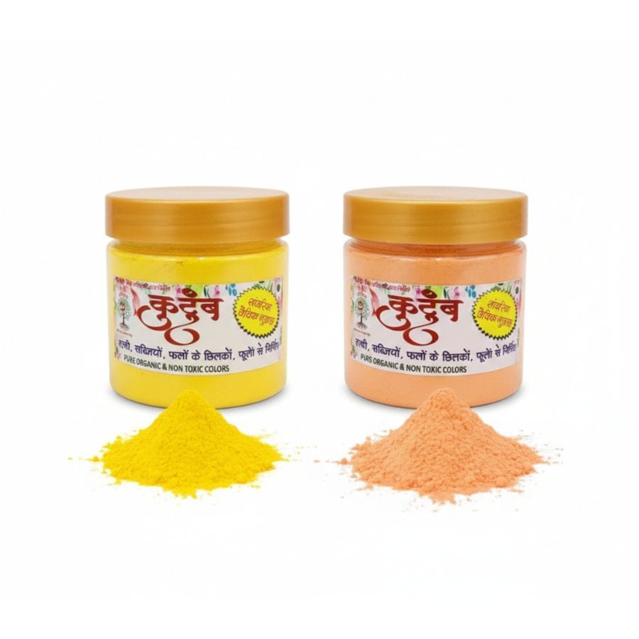 HERBAL HOLI ORGANIC GULAL PACK OF 2 YELLOW AND ORANGE (400-GM)- FREE 50 GRAM PACK