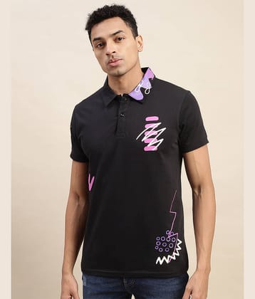 Veirdo Pack of 1 Cotton Regular Fit Printed Half Sleeves Men's Polo T Shirt ( Black )