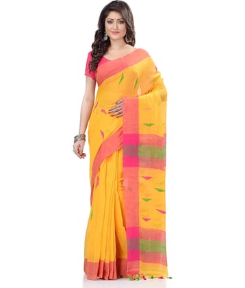 Desh Bidesh Cotton Self Design Saree With Unstitched Blouse Piece ( Yellow )