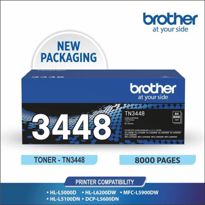 Brother TN-3448 Black Toner Cartridge – Compatible with HL-L5100DN, HL-L5200DW, HL-L6250DW, DCP-L5500DN, MFC-L5700DN Laser Printers