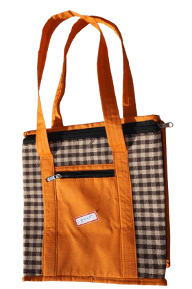 Insulated Brown Checkered Lunch Bag for Office & School | Lightweight Tiffin Carry Bag | Orange Handle | Reusable & Washable Food Bag Insulated Brown Checkered Lunch Bag for Office & School | Lightweight Tiffin Carry Bag | Orange Handle | Reusable & Washable Food Bag