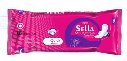 Sella Dry Feel XL Sanitary Pads with SAP Gel Technology, 12 Hr Protection, 6 Count
