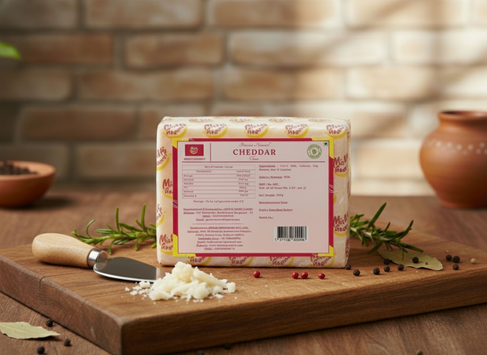 Mishti Gourmet Premium Artisanal Cheddar Cheese 200G- 0% preservatives