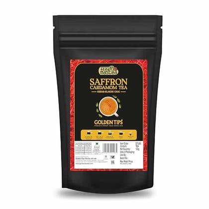 Golden Tips Saffron(Kesar) Cardamom (Elaichi) Exotic Indian Masala Chai CTC Black Tea (100 Gram, 50 cups)