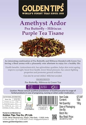Golden Tips Blue Pea & Hibiscus Green Tea, Antioxidant-Rich Detox Tea, Floral & Refreshing Herbal Infusion, No Milk Needed, Enjoy Hot or Iced (100 Gram, 50 Cups)