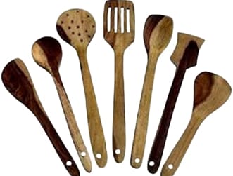 Mii Art brand Handmade Neem Wood Spatula Set Non-Stick Cooking & Serving Kitchen Tools palta /ladle/skimmer spoon(Pack of 7)large size