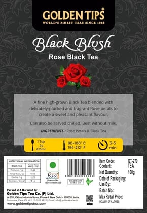 Golden Tips Black Tea with Rose Petals, Aromatic & Soothing Loose Leaf Tea, Floral, Sweet, & Refreshing Taste, Natural Detox Tea, Rich in Antioxidants for Health & Wellness (100 Gram, 50 Cups)