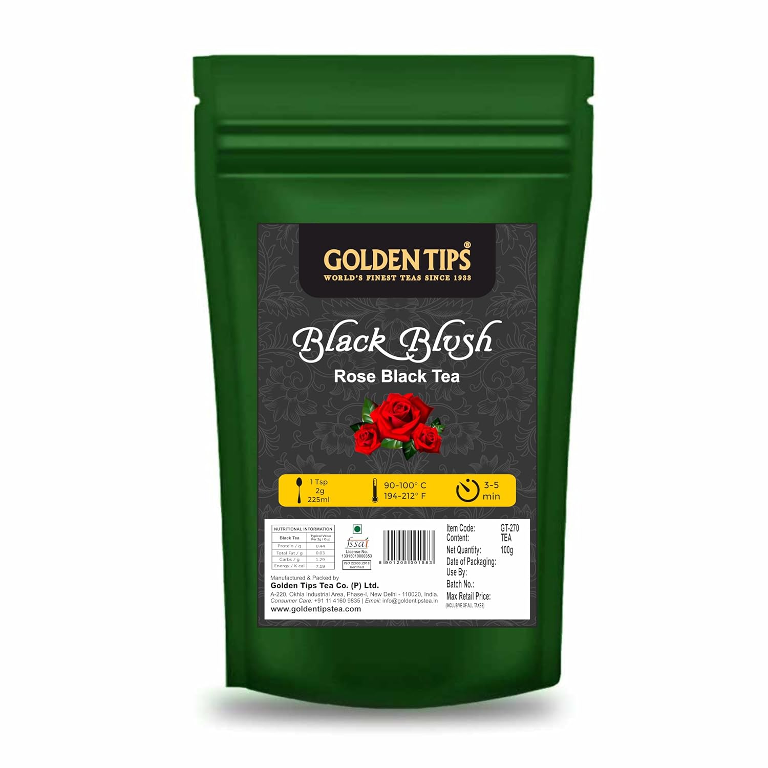 Golden Tips Black Tea with Rose Petals, Aromatic & Soothing Loose Leaf Tea, Floral, Sweet, & Refreshing Taste, Natural Detox Tea, Rich in Antioxidants for Health & Wellness (100 Gram, 50 Cups)