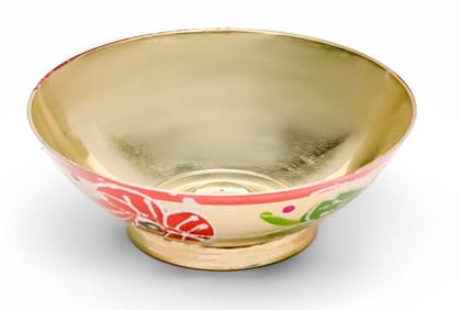 Mii Art Brass minakari Bowl for Pooja | Traditional Brass Bowl for Worship & Home Décor | 350 ml (Gold Color)