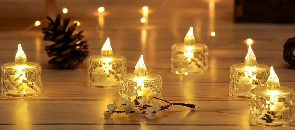 LED Candles for Home Decoration - 4 Pcs Electric Flameless & Smokeless LED Diya Lights, Crystal Candle for Home Decor, Diwali Festivals Decoration, Christmas, New Year, Festive