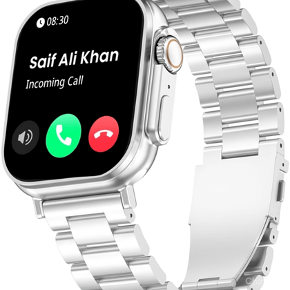 T800 Ultra Metal Silver Smartwatch with Bluetooth, Fitness & Heart Rate Tracking Smartwatch  (Silver Metal Strap, Free Size)