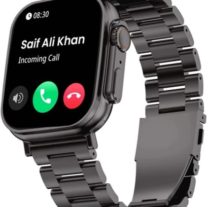 T800 Ultra Metal Silver Smartwatch with Bluetooth, Fitness & Heart Rate Tracking Smartwatch (Black Metal Strap, Free Size)
