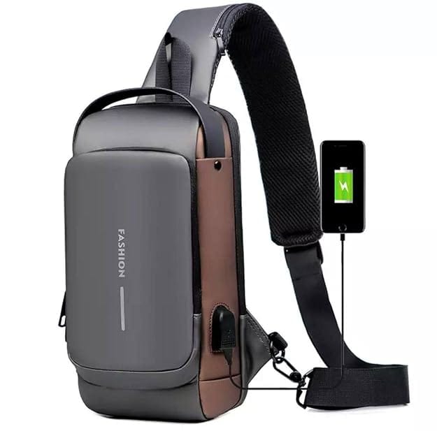 Waterproof Anti-theft Crossbody Bag With Password Zipper Lock & USB Charging Port, Men's Shoulder Chest Daypack Bag Travel Hiking Sling Backpack