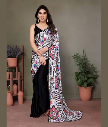 Gazal Fashions Silk Printed Saree With Unstitched Blouse Piece ( Multicolor )