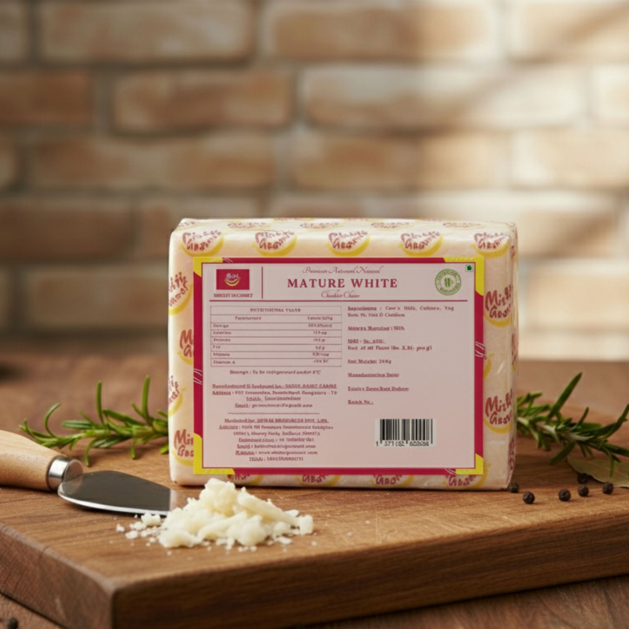 Mishti Gourmet Premium Artisanal Natural Mature White Cheddar Cheese 200g-0% Preservatives