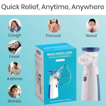 Portable Handheld Mesh Nebulizer Machine with 2 Masks, 1 Mouth piece & Usb, Personal Inhalers For Breathing Problems Lightweight, Cool Mist Inhailer for Cold & Cough, Travel Friendly Nebulizer For Adults & Kids (White)