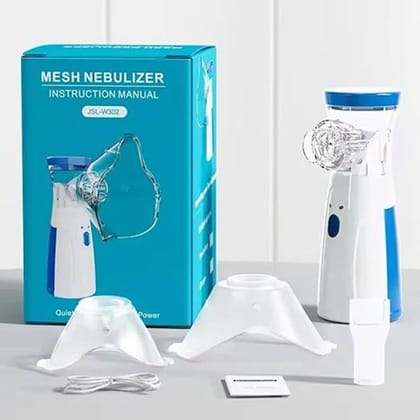 Portable Handheld Mesh Nebulizer Machine with 2 Masks, 1 Mouth piece & Usb, Personal Inhalers For Breathing Problems Lightweight, Cool Mist Inhailer for Cold & Cough, Travel Friendly Nebulizer For Adults & Kids (White)