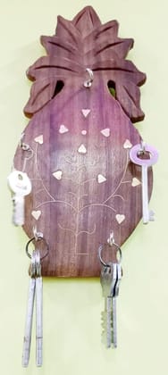 Mii Art Wooden Key Holder in Pineapple Shape with 4 hooks | Wall Mounted Key Stand for Home & Office (Size: 21x11 cm) –pack of 1 Pcs