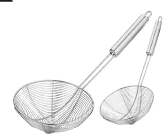 Mii Art Stainless Steel Skimmer Spoon with Long Handle for Frying, Draining large and midium size pack of 2 pcs 