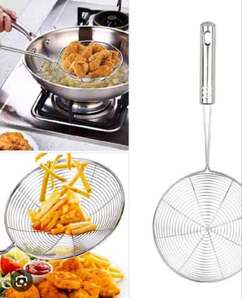 Mii Art Stainless Steel Skimmer Spoon with Long Handle for Frying, Draining midium and smoll size pack of 2 pcs 