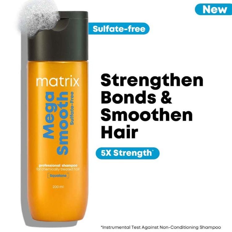 Matrix Mega Smooth Sulfate-free Shampoo, Gentle Cleansing & Bond Repair, Safe for Treated Hair (200ml)