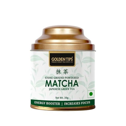 Golden Tips Japanese Matcha Green Tea Powder Tin Can, No Additives, Antioxidant-Rich Superfood, No Artificial Sweeteners No Added Sugar (30 Gram, 15 cups)