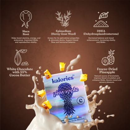 Kalories Love Pineapple Intimacy White Chocolate | Fruity, Creamy, Irresistible | (2 Pieces, 15gm Each ) | No Sugar, With Epimedium, Maca, and DHEA, | Romantic Gift for Men & Women | Weddings & Honeymoons