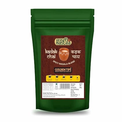 Golden Tips Kadak Masala Chai, Strong Assam CTC Tea with Aromatic Spices, Cardamom, Cinnamon, Clove, Ginger & Bay Leaves, Bold & Flavorful, Best with Milk, (250 Gram, 125 cups)