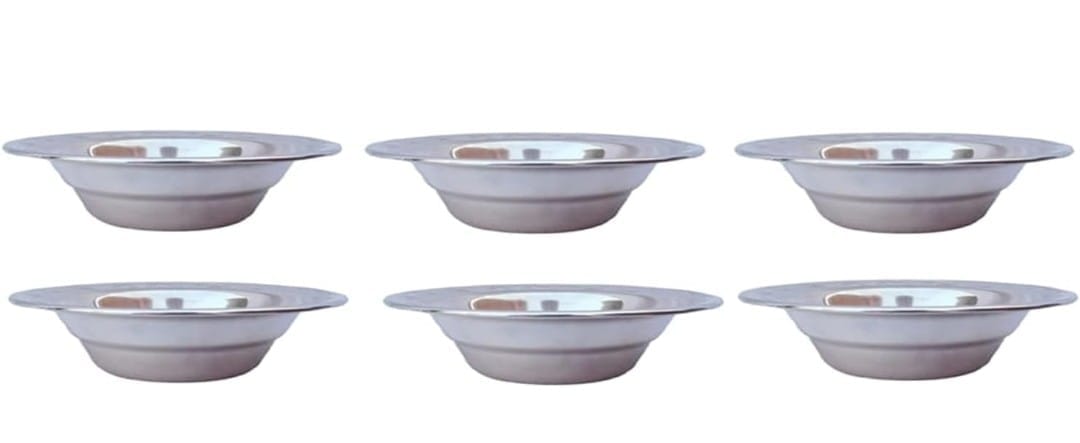 Mii Art Stainless Steel large Size Bowl/Wati/Katori with Mirror Finish – 14cm Dia, set of 6pc, 200ml Each, Silver