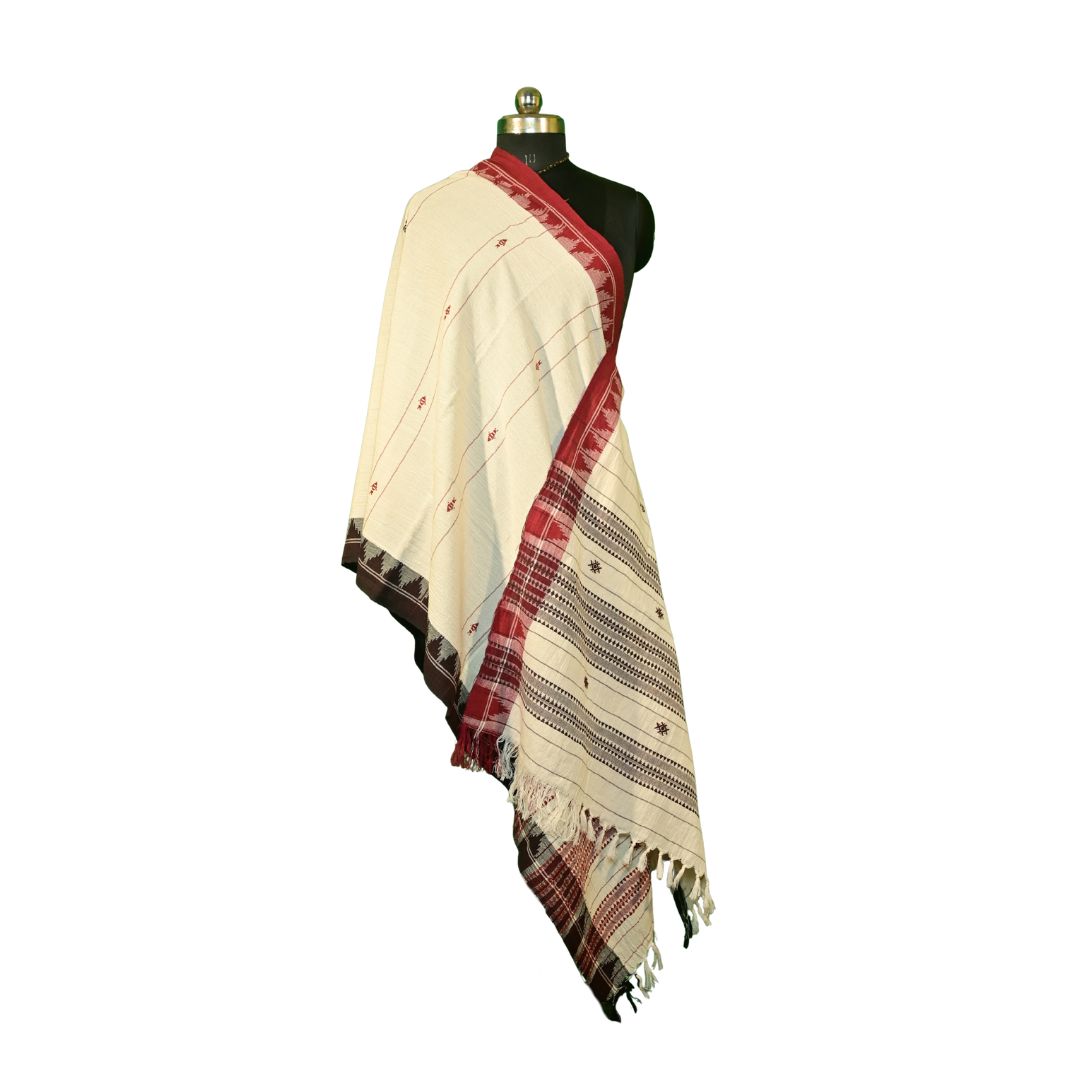 Authentic Kotpad Handloom Cotton Dupatta | Natural Aal Dyed Tribal Weave | Pure Cotton Dupatta with Traditional Motifs | Handwoven by Koraput Artisans – 2.5M