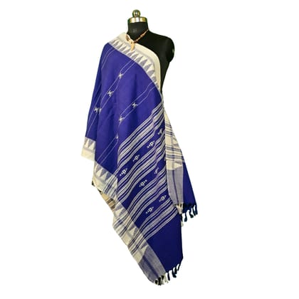 Authentic Kotpad Handloom Cotton Dupatta | Natural Dyed Tribal Weave | Indigo Blue Dupatta with White Traditional Motifs | Handwoven by Koraput Artisans – 2.5M
