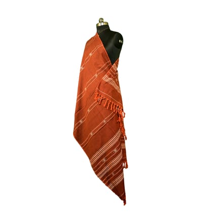 Authentic Kotpad Handloom Cotton Dupatta | Natural Aal Dyed Tribal Weave | Terracotta Brown Dupatta with White Motifs | Handwoven by Koraput Artisans – 2.5M