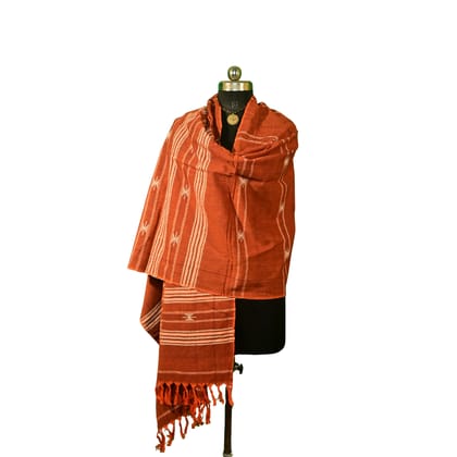 Authentic Kotpad Handloom Cotton Dupatta | Natural Aal Dyed Tribal Weave | Terracotta Brown Dupatta with White Motifs | Handwoven by Koraput Artisans – 2.5M