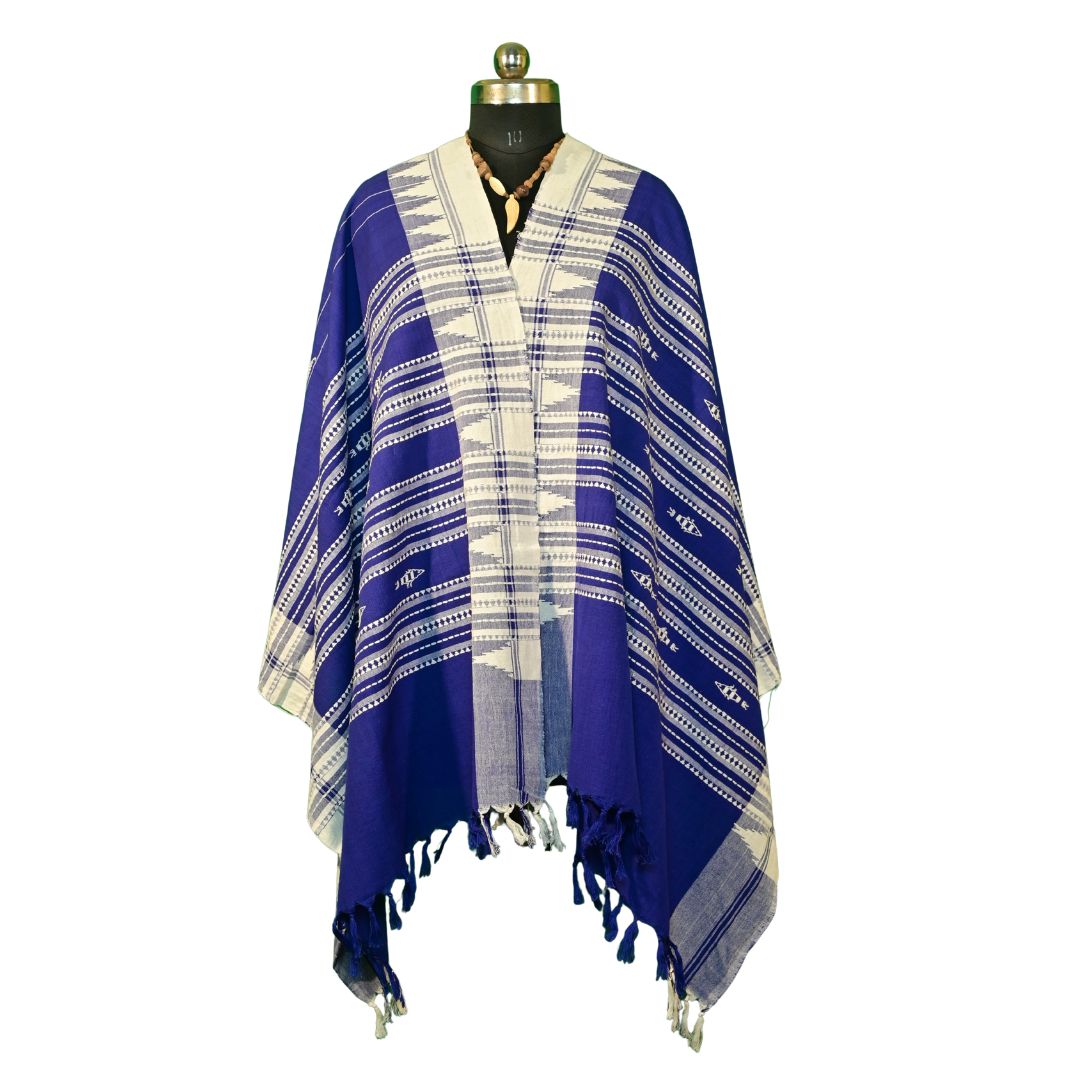 Authentic Kotpad Handloom Cotton Dupatta | Natural Dyed Tribal Weave | Indigo Blue Dupatta with White Traditional Motifs | Handwoven by Koraput Artisans – 2.5M