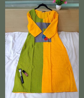 Ethnic Basket Pack of 1 Crepe Printed Straight Women's Kurti - ( Yellow )