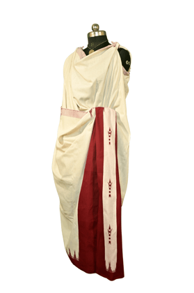 Authentic Kotpad Tribal Cotton Saree | Natural Aal Dyed | Off-White & Maroon Handloom Saree | Handwoven by Koraput Artisans