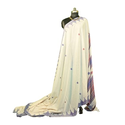 Authentic Kotpad Traditional Cotton Saree | Natural Aal Dyed Tribal Motifs | Off-White with Maroon & Purple Borders | Handwoven by Koraput Artisans