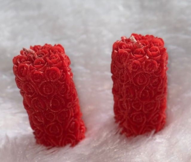 Red Rose Paraffin Pillar Candle Set of 2 