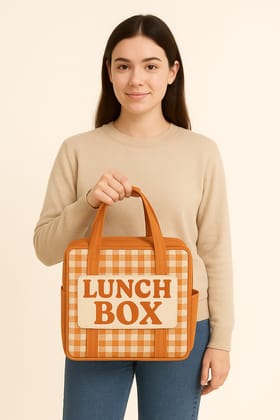 Insulated Lunch Bag for Women & Girls | Portable Thermal Lunch Box Tote | Leak-Proof Office & College Tiffin Bag (Orange Check Design)