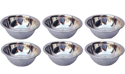 Mii Art Stainless Steel large Size Bowl/Wati/Katori with Mirror Finish – 20 cm Dia, set of 6pc, 700ml Each, Silver