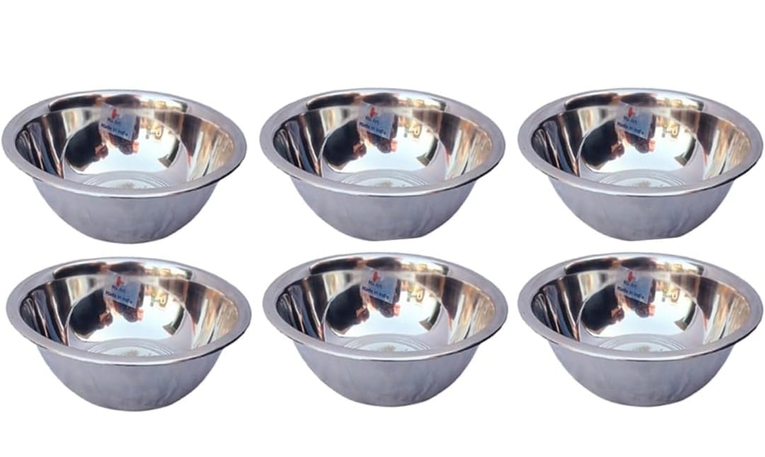 Mii Art Stainless Steel large Size Bowl/Wati/Katori with Mirror Finish – 20 cm Dia, set of 6pc, 700ml Each, Silver