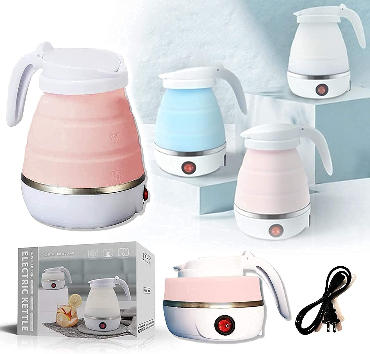 Electric Hot Water Kettle 600W – Portable Foldable Kettle for Instant Tea & Coffee, Food-Grade Silicone