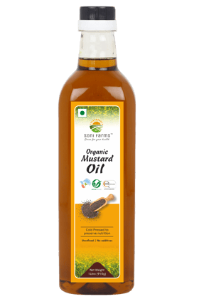 Soni Farms - Organic Mustard Oil - 1 Ltr (Cold pressed, Unrefined, Sarso Tel for cooking)