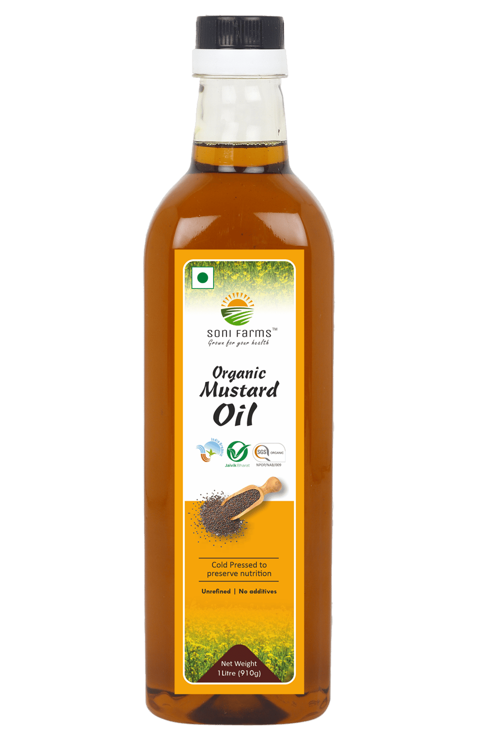 Soni Farms - Organic Mustard Oil - 1 Ltr (Cold pressed, Unrefined, Sarso Tel for cooking)